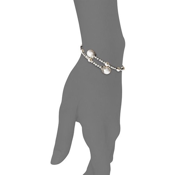 Sterling Silver Pearl Sparkle Bead Cuff Bracelet - Picture 2 of 5